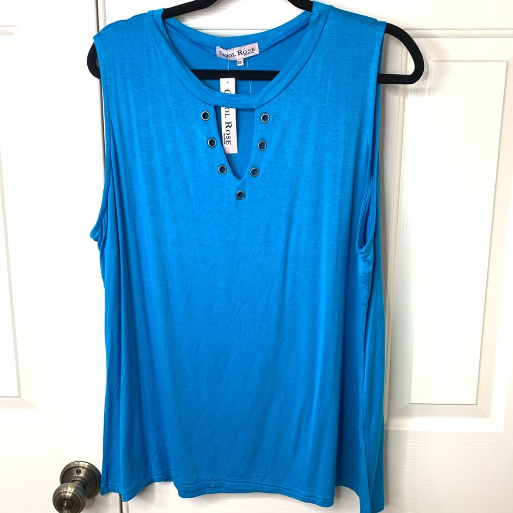 💜 NWT BLUE TANK WITH V NECK RIVET DETAIL 3X